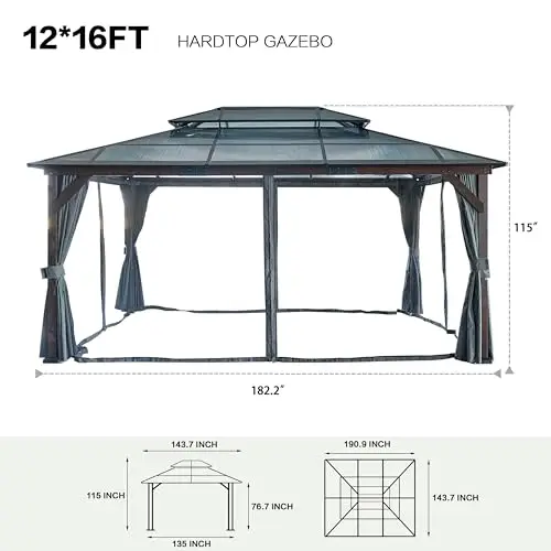 High Quality Customized Size Durable Pavilion Double Metal Roof Luxury Outdoor Garden Hardtop Gazebo For Backyard