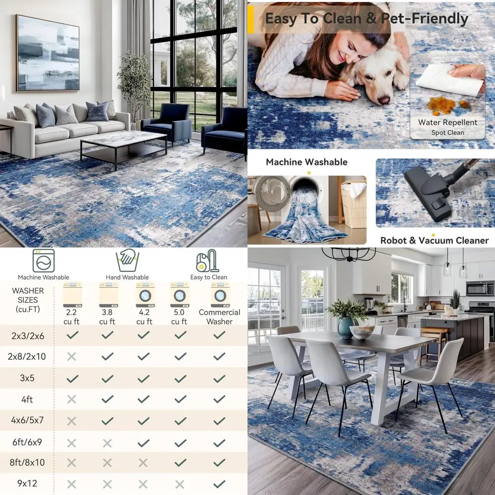 

Моющийся нескользящий абстрактный ковер размером 6x9 дюймов, мягкий современный для гостиных, сине-серый, темно-синий, с принтом