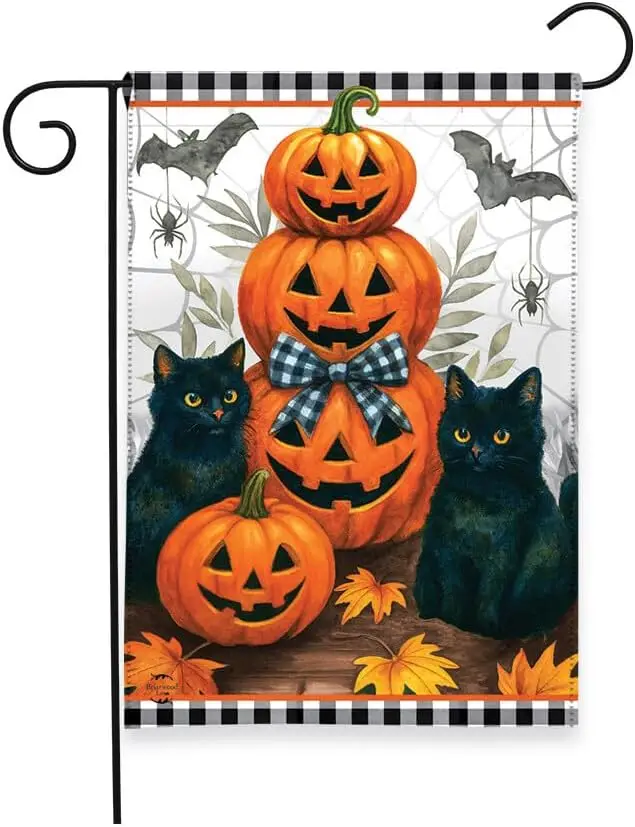Briarwood Lane Halloween Garden Flag 12x18 For Outdoor Black Cat Pumpkin Stack For Halloween Garden Flag Flags For Outside yyi