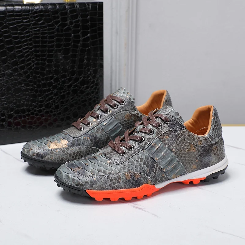 Colorful Python Skin Casual Shoes for Men Outdoor Sports Wear Resistant Board Shoes Genuine Snake skin Handsewn Breathable Shoes