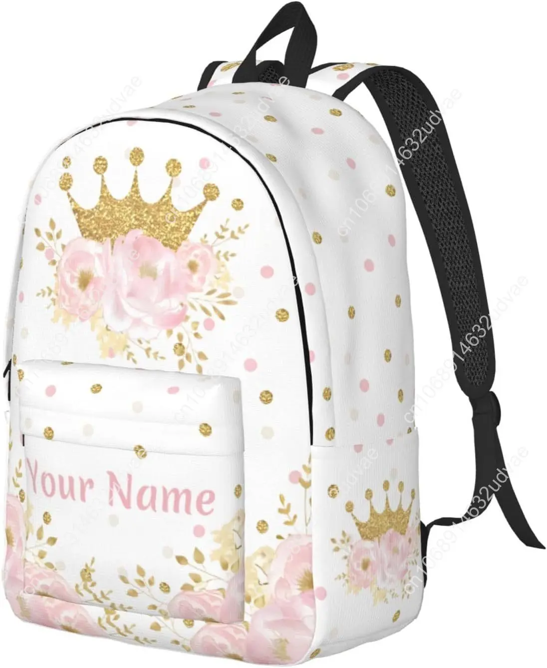Crown Personalized Backpack for Girls Boys, Customized with Name and Flowers, 15