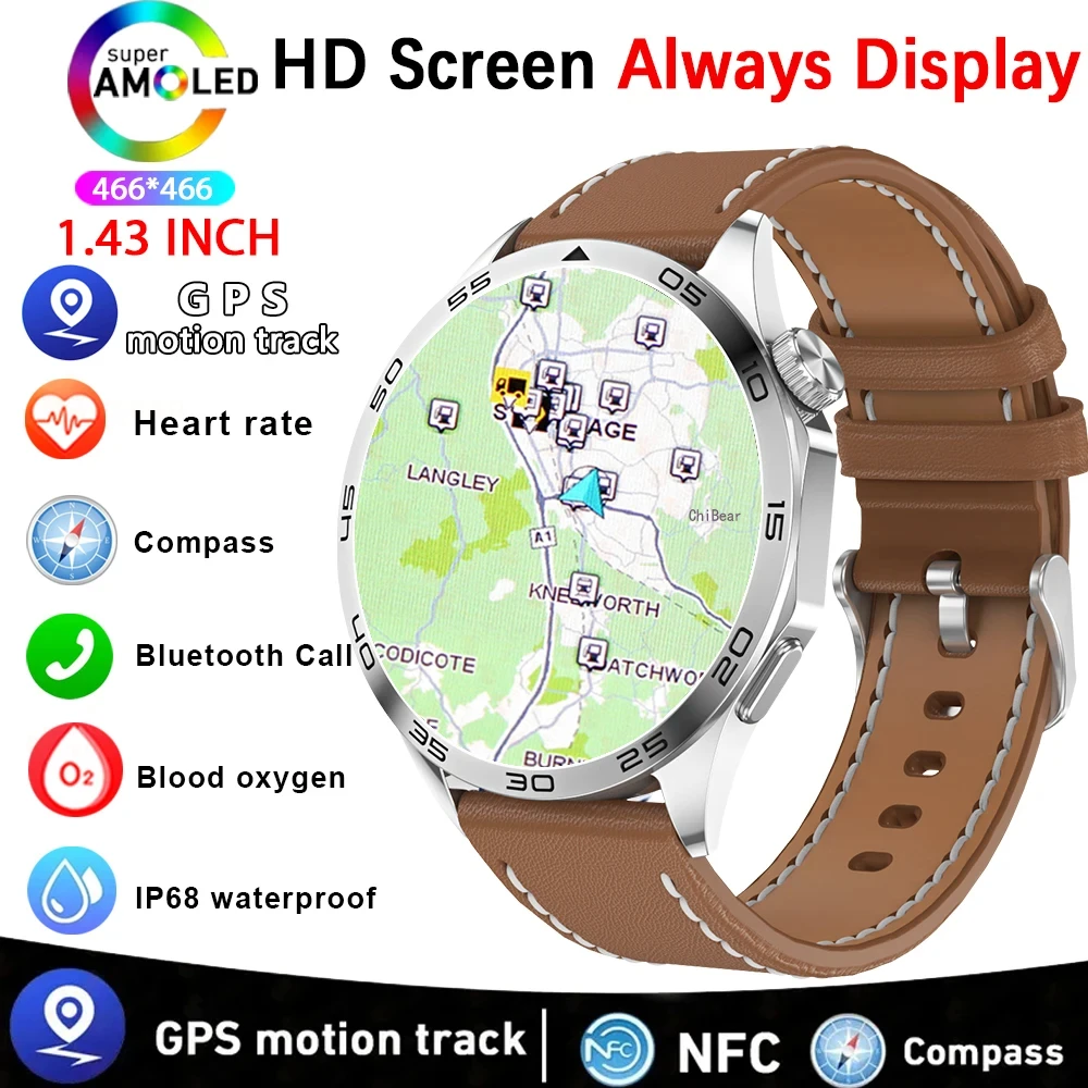 

2024 New GPS Tracking Smart Watch Men AMOLED 1.43 Inch 466*466 HD Screen NFC Bluetooth Call Smart Watch for Huawei Xiaomi