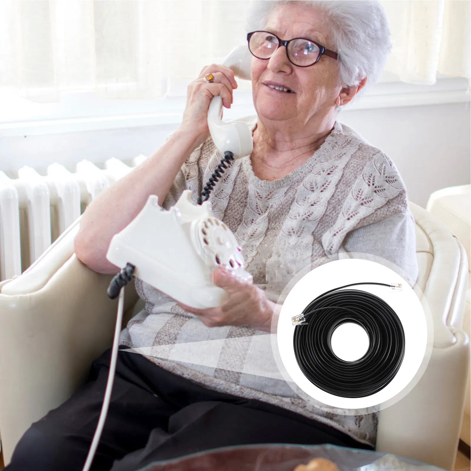 Phone Extension Cord Telephone Cable Rj11 Plug Long Distance Landline Wire Replacement Cable for Home Office Telephone