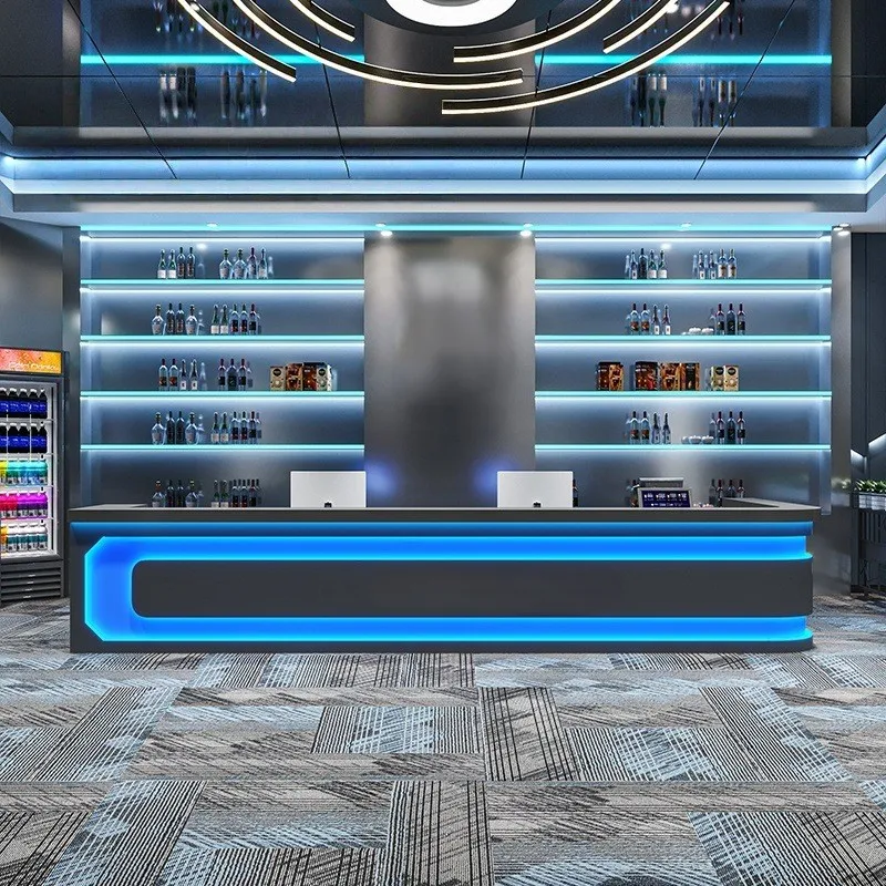 مقهى متجر تصميم طاولة بار القهوة لشريط القهوة لغرفة البلياردو مع أثاث الإضاءة LED لتصميم المتجر