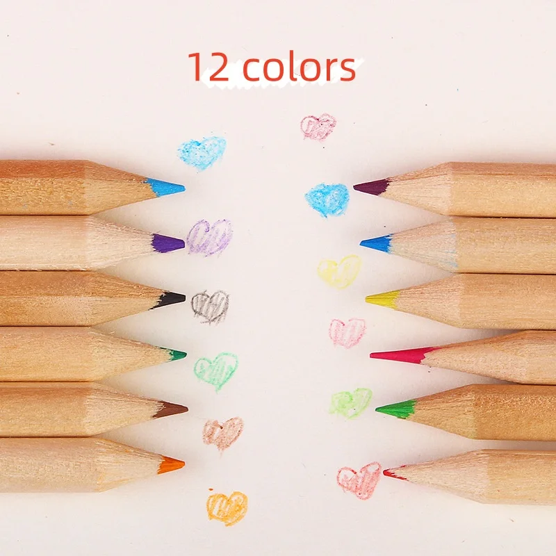 12 Colors Barrel Cartoon Colored Pencils Set Elementary School Drawing Christmas Gift