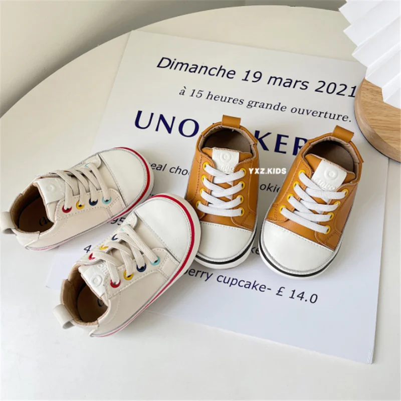 2024 New Spring/Autumn Baby Shoes Leather Toddler Boys Barefoot Shoe Soft Sole Girls Outdoor Tennis Fashion Little Kids Sneakers