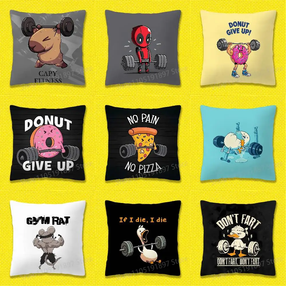 

Gym Fitness Cartoon Funny Throw Pillow Case For 45x45cm 40x40cm 30x30cm 50x50cm 55x55cm Square Home Pillowcase Case