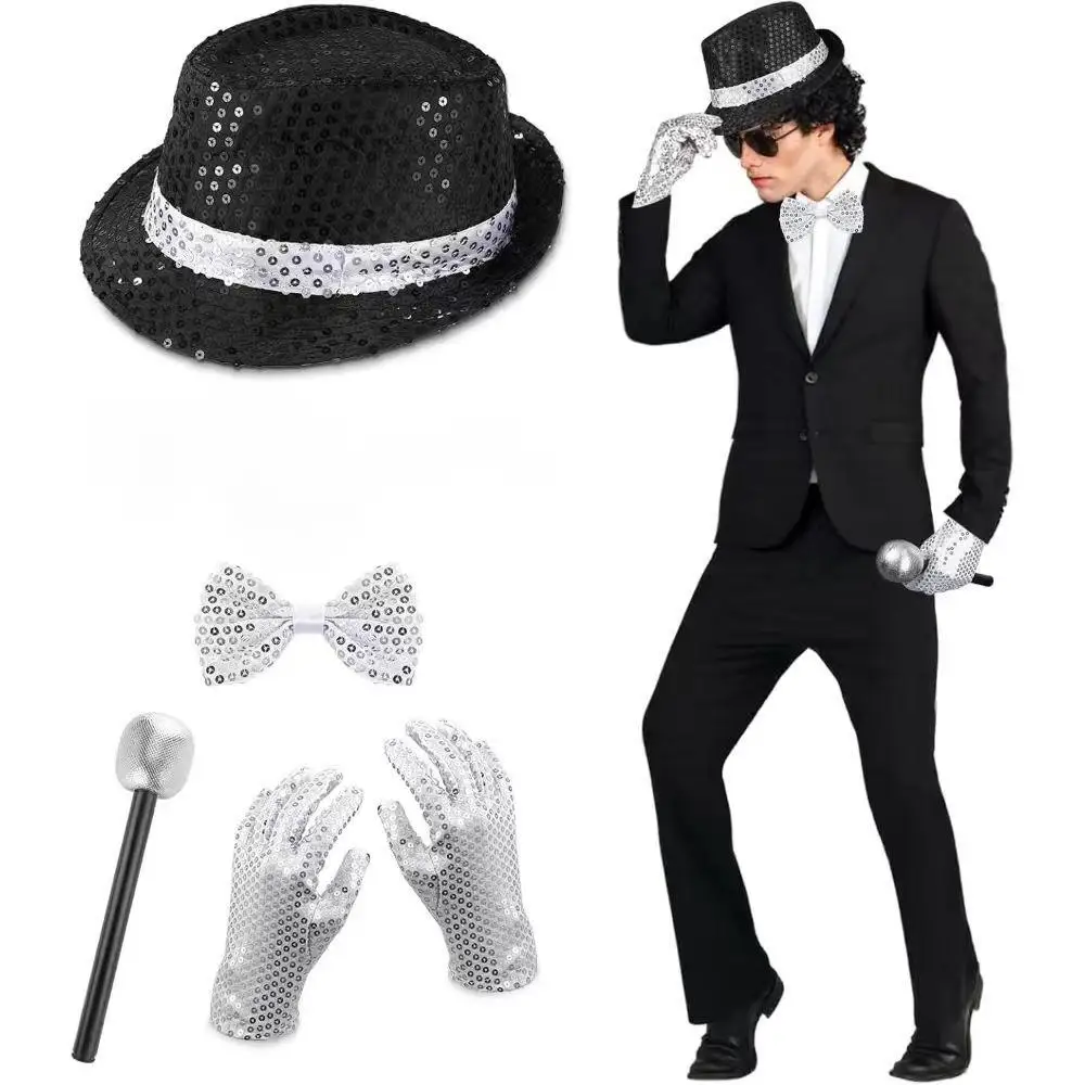 Conjunto de Accesorios de Disfraz de Michael Jackson, Kit de Actuación para Fiesta Disco Retro de los 80 con Sombrero de