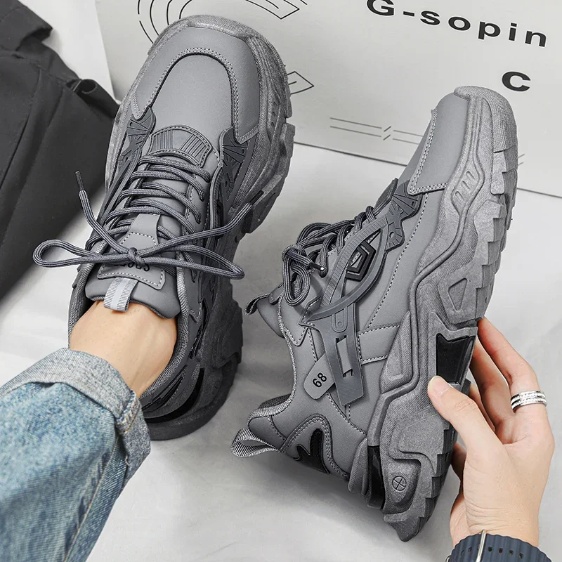 

Chunky Sneakers Men 2023 Shoes for Men Casual PU Heightening Sports Shoes Versatile Lace-up Walking Shoes Zapatillas De Hombre