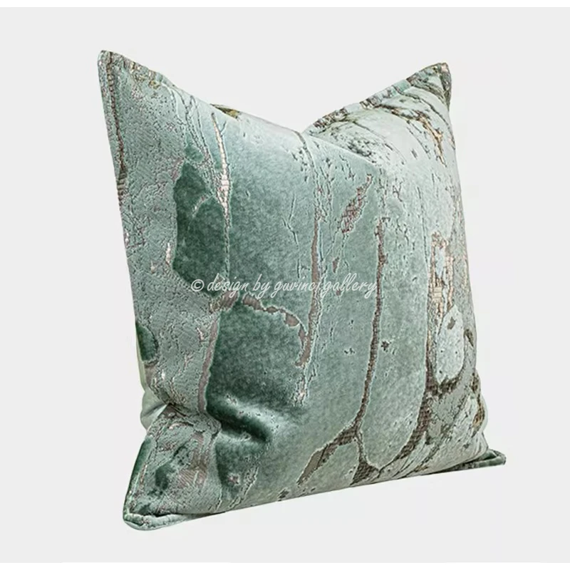 GUVINCI Turquoise Teal Cut Velvet Pillow Covers Lapis Blue And Green Soft And Elegant Luxury Cushion Case For Sofa Couch Bedroom view 4