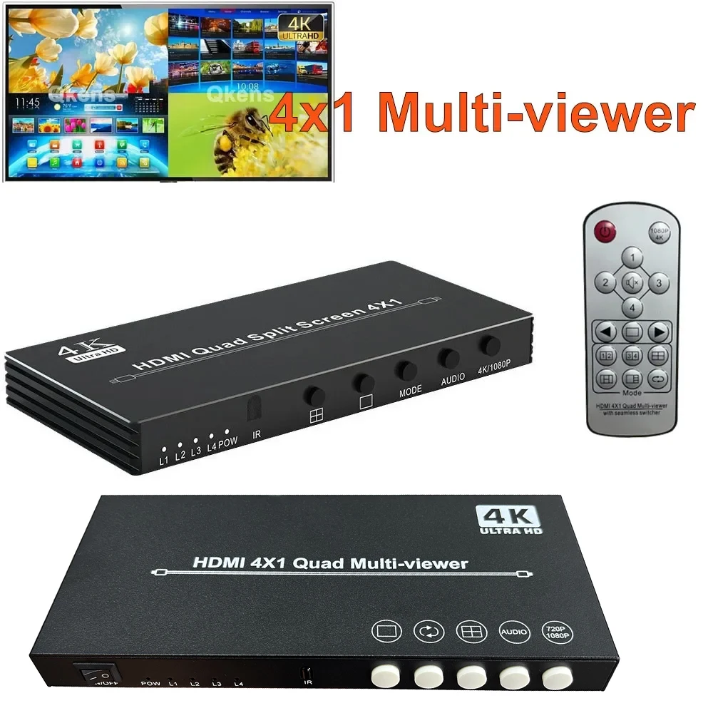 4K 4x1 Hdmi Multi-viewer 4 Ports Input Video Multiplexer 1080p Quad Multiviewer Screen Splitter Seamless Switch 5 Display Modes