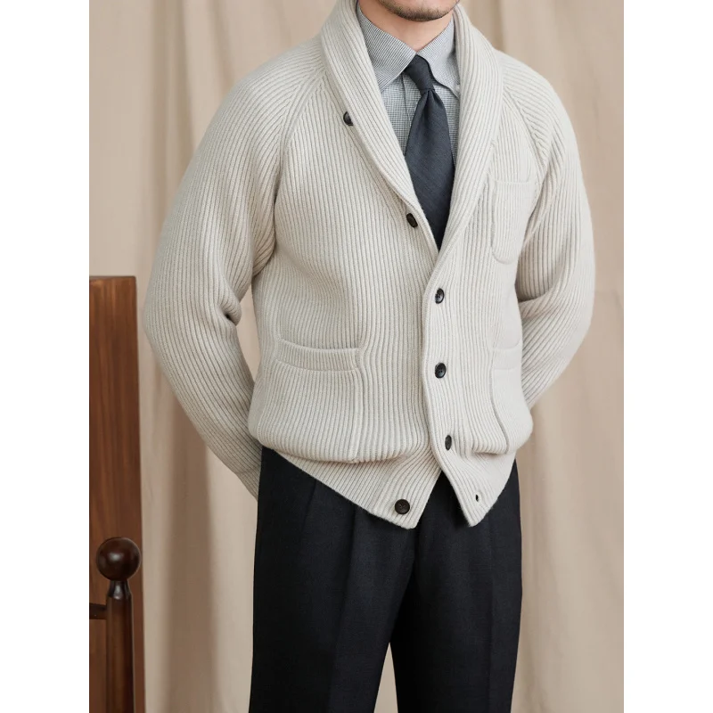 

Mr. Lu San, осень-зима, британский толстый стиль, зеленый фруктовый воротник, джентльменский универсальный вязаный кардиган, мужской теплый ретро-кардиган для поездок на работу