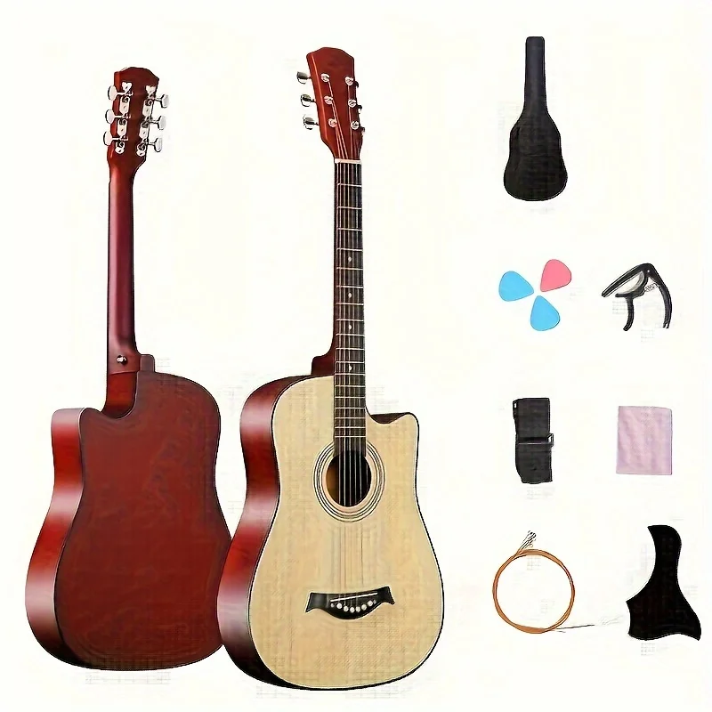 Guitar 38 Inch Folk Song Beginners Beginners Practice Student Guitar，Basswood Panel with Matte