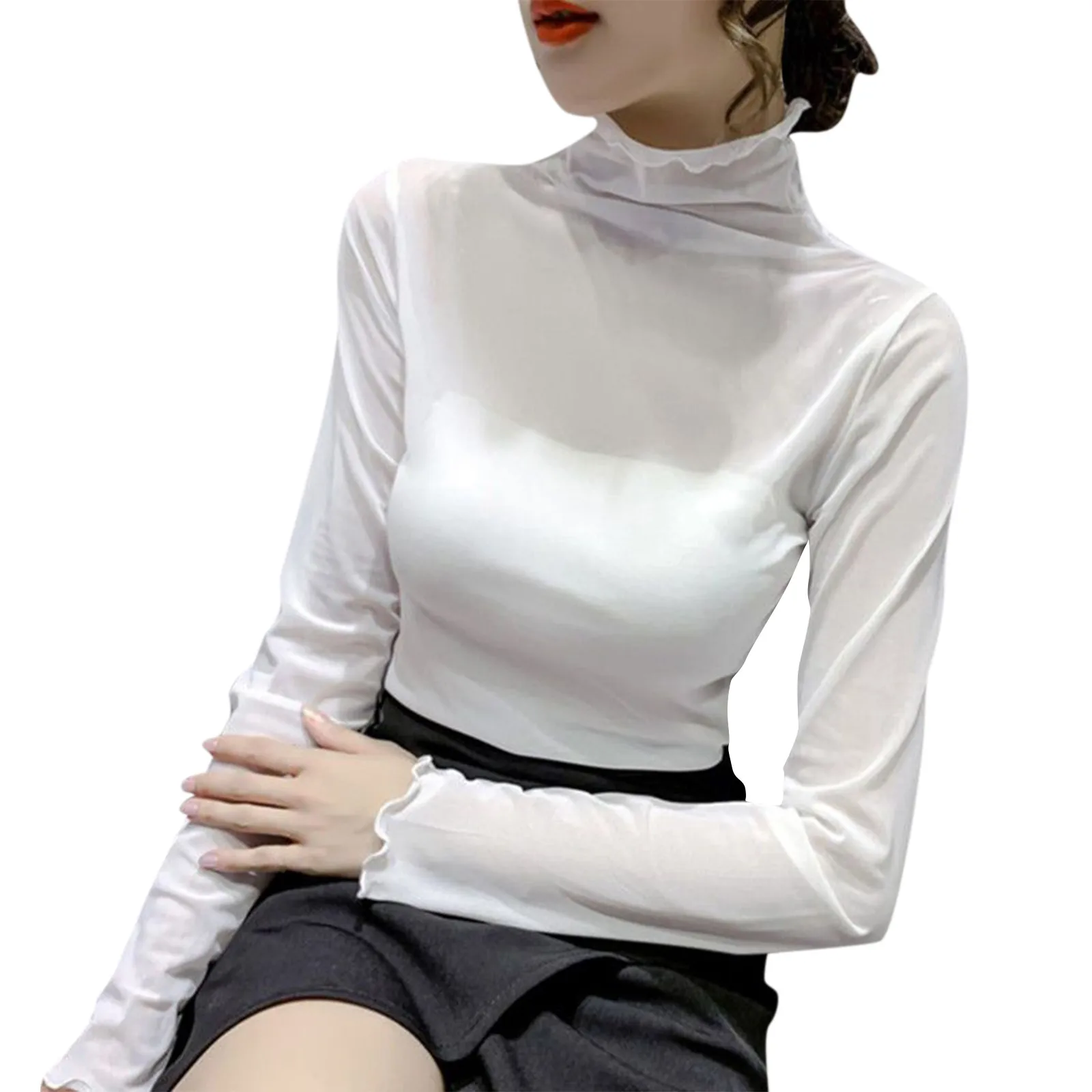 Women's High Neck Ultra-thin Breathable Comfortable And Fashionable Casual Office Long Sleeved Shirt 2024 New