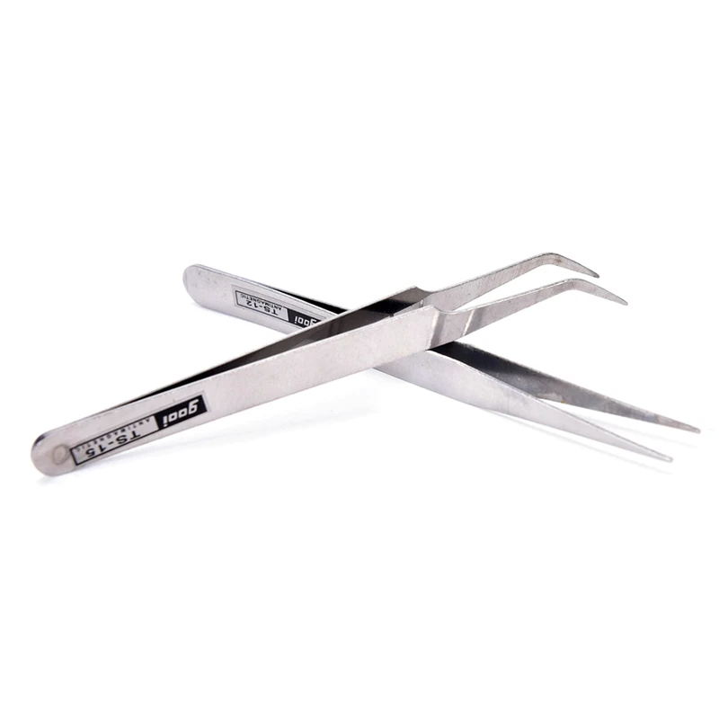 Aço inoxidável Electronic Tweezers Set, Precision Assembly Tool, Repair Tool, Hot, Atacado, 2Pcs