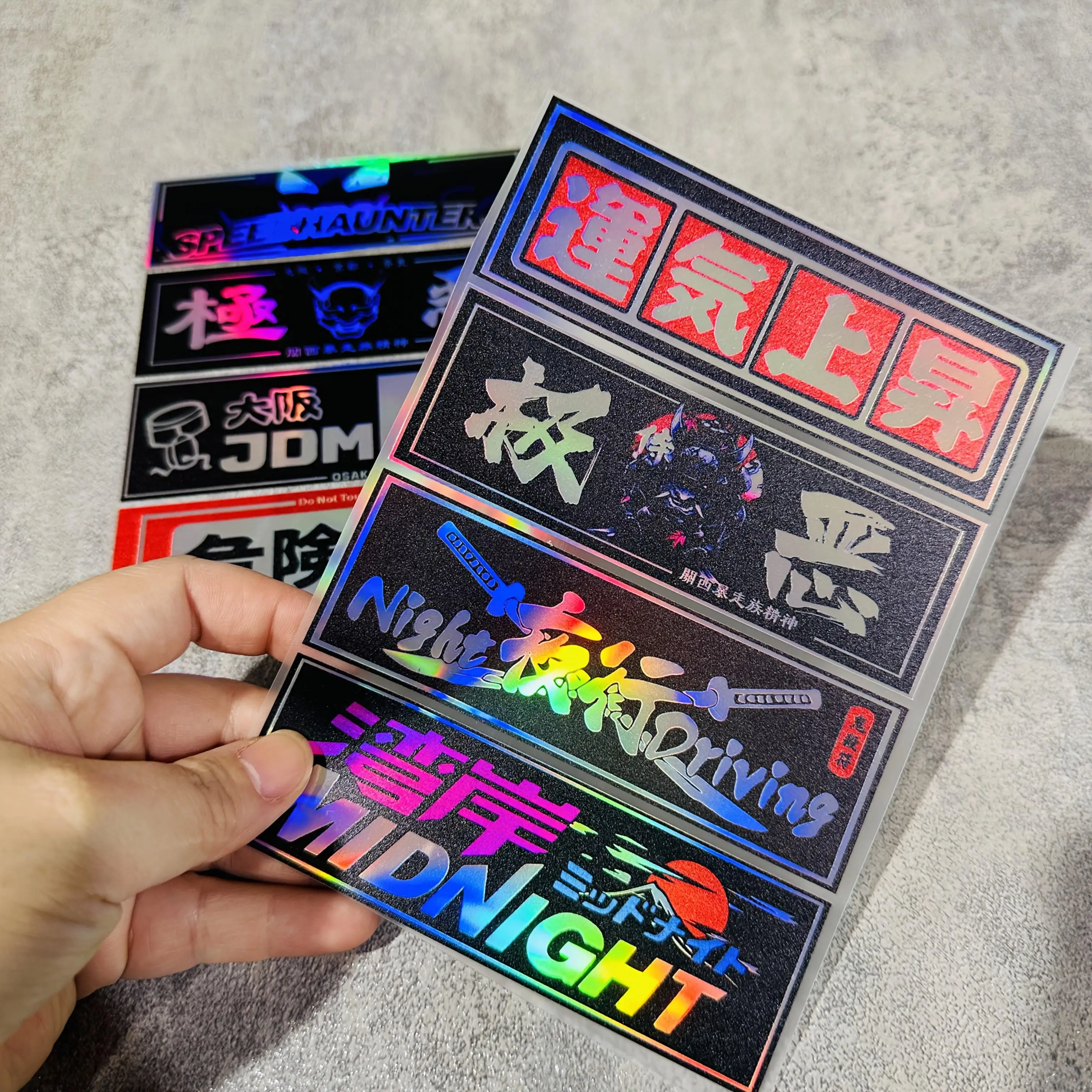 1SET Japanese JDM Style Holographic Stickers Waterproof Vinyl Decal for Car Motorcycle Helmet Laptop Decor view 3