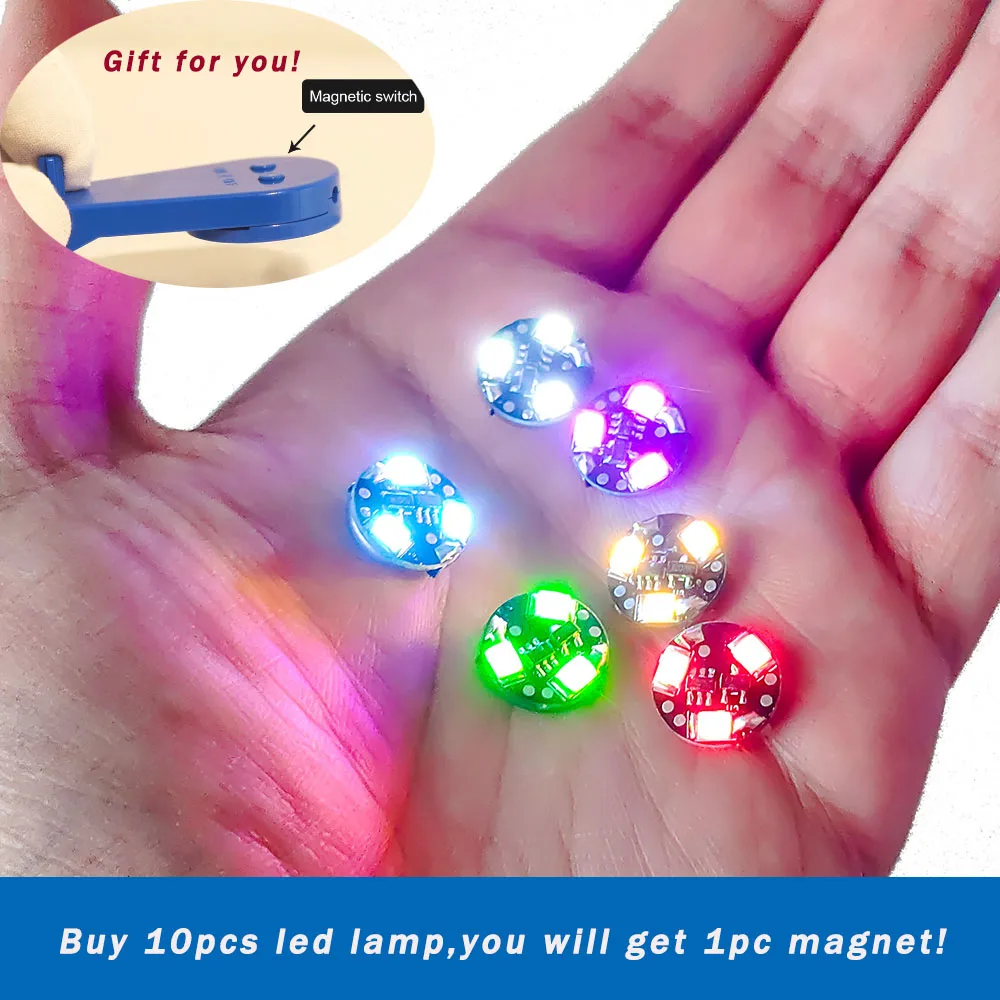 Luzes magnéticas controladas com baterias, interruptor magnético para robôs, iluminação modelo DIY, super brilhante, 3-LED, 1PC grátis, 10PCs