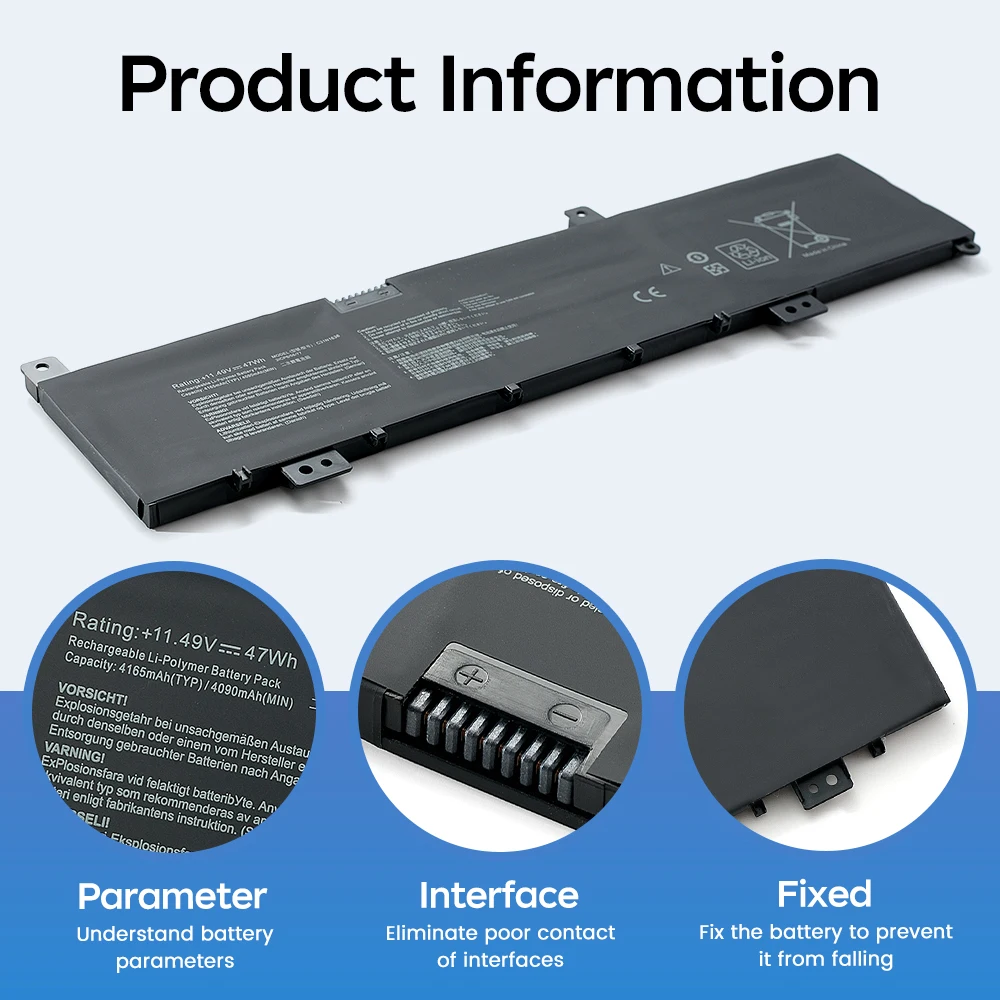 C31N1636 Laptop Battery for ASUS VivoBook N580GD N580VD X580VD X580VN Replacement 11.49V 47Wh High Quality Rechargeable Battery