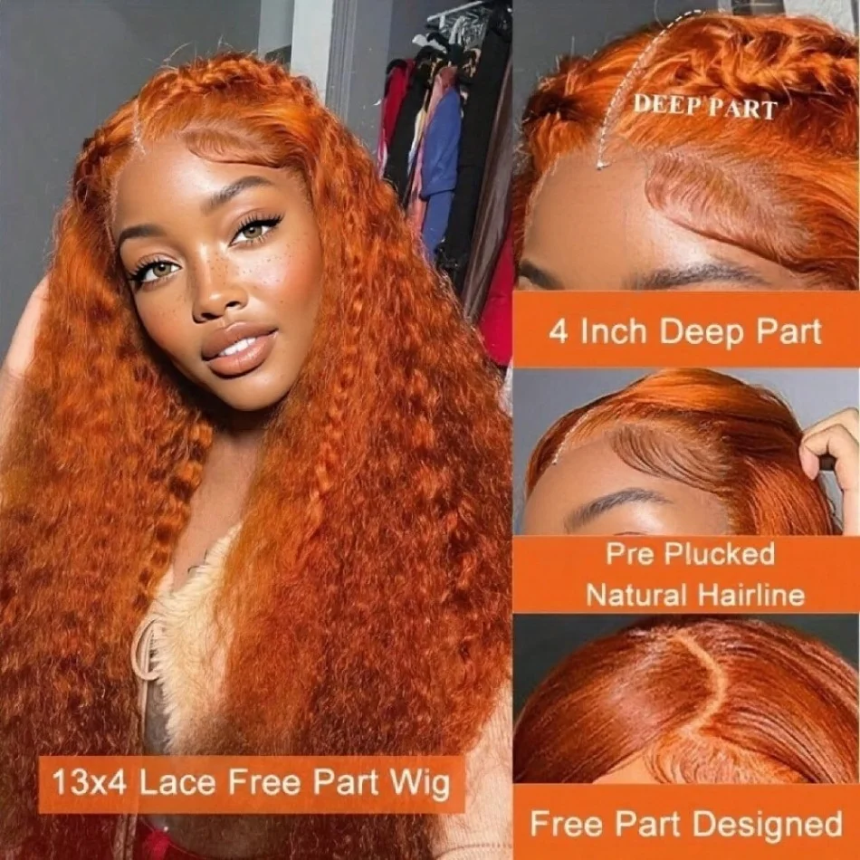 Orange Ginger 13X6 Hd Lace Frontal Wig Deep Wave Curly Colored Wig Lace Front Human Hair For Woman 30 Inch Brazilian 220 Density