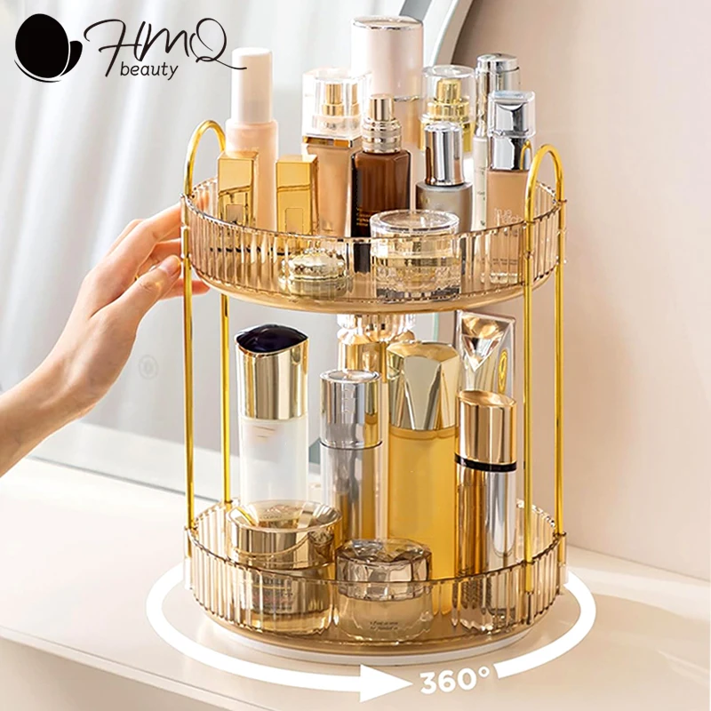 360 Rotating Makeup Organizer for Vanity 3 Tier Adjustable Perfume Organizer for Dresser Makeup Brushe Storage Rack Make up Tool