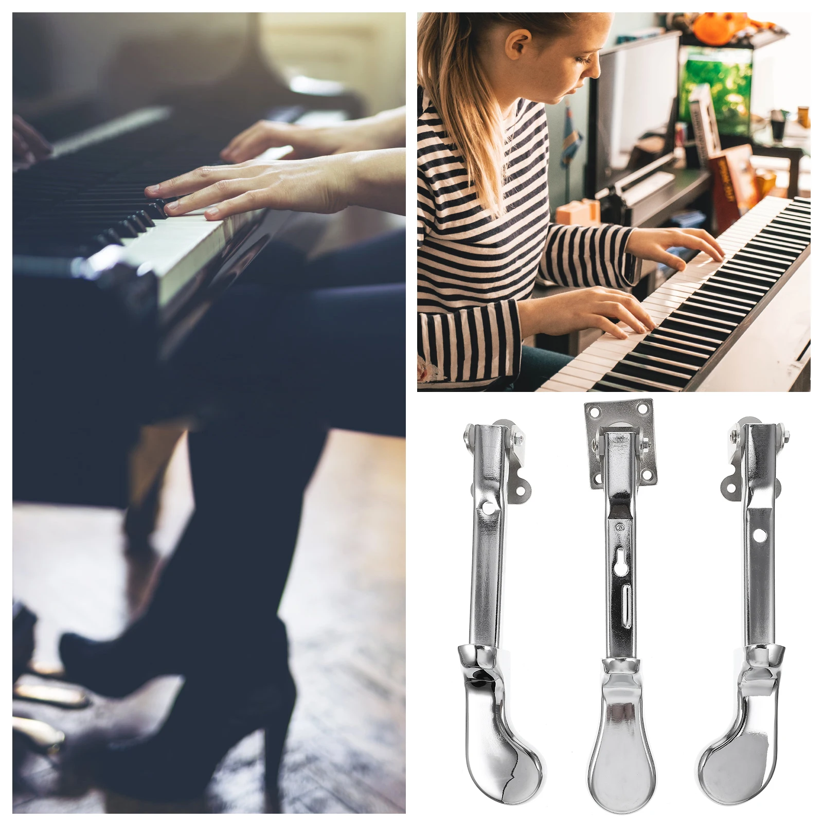 

3 Pcs Piano Pedals Replacement Alloy Sustain Footsteps Universal Connection Upright Piano Supplies Durable Lightweight Musical