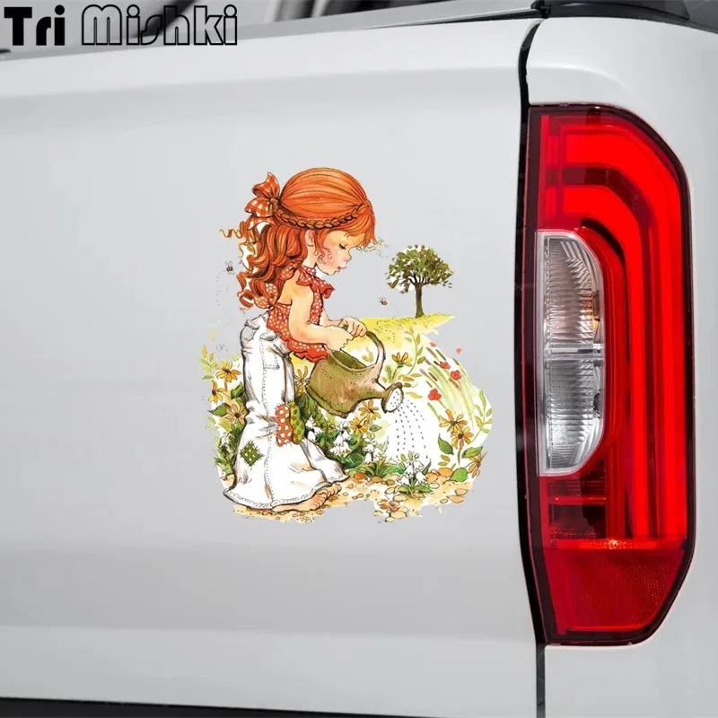 Tri mishki W1187 Sarah Kay Girl Watering Flowers Car Sticker PVC Decals Motorcycle Accessories Sticker on Car Bumper Laptop