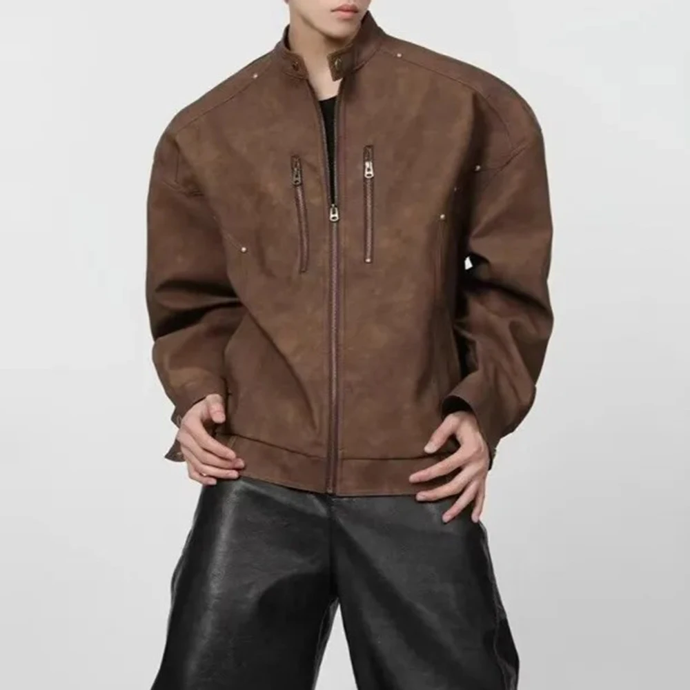 

Winter Men's Solid Color Stand Collar Long Sleeve Jacket American Retro Fashion Trendy High Street Loose Casual Niche Men's Top