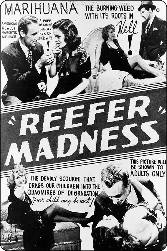 Reefer Madness Black-and-white Poster Metal Tin Sign 12 X 8 Inch Funny Man Cave Home Office Bar Decor