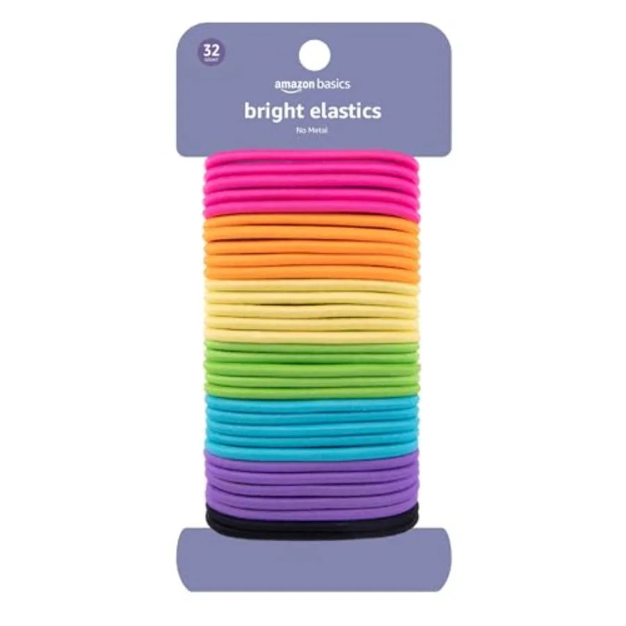 

Amazon Basics No Damage Elastic Hair Ties, Ponytail Holders for Thick Hair, No Pull, Secure Hold, Snag-Free, Bright 4 MM Elasti