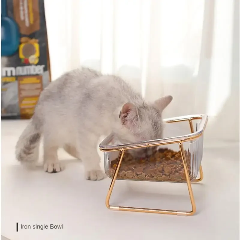 Non-slip Double Cat Bowl Transparent Dog Bowl with Stand Pet Feeding Water Bowl for Dog Cats Food Pet Feeder Bowls Product Stuff