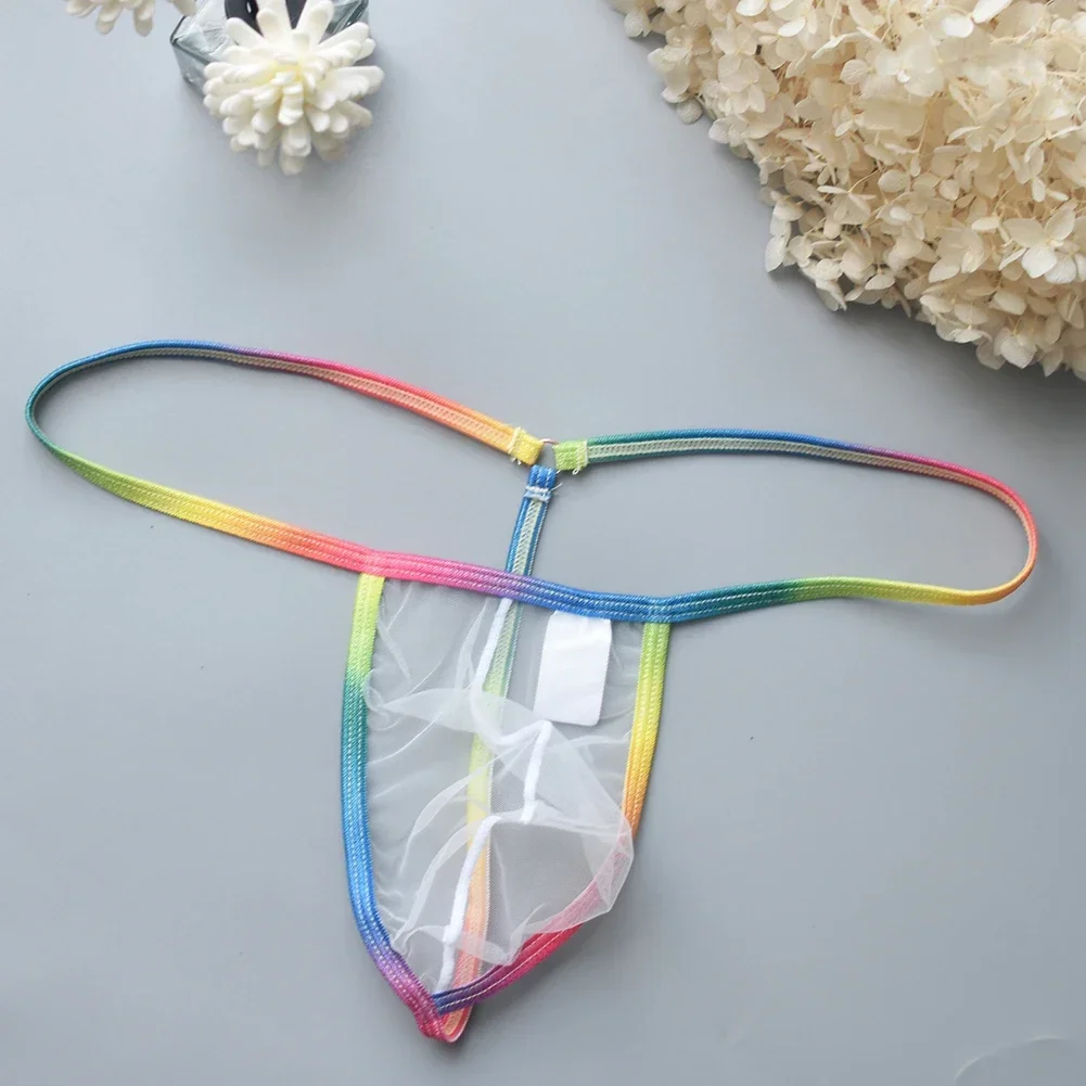 Slip perizoma a vita bassa da uomo sexy Slip a rete trasparente trasparente G String Mutande con sacchetto convesso Mutandine Cinghie colorate