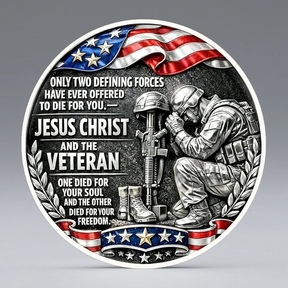 Patriotic Veteran Coin One Nation Under God Cross & American Flag Challenge Coin Religious Veteran Tribute Collectible Coins
