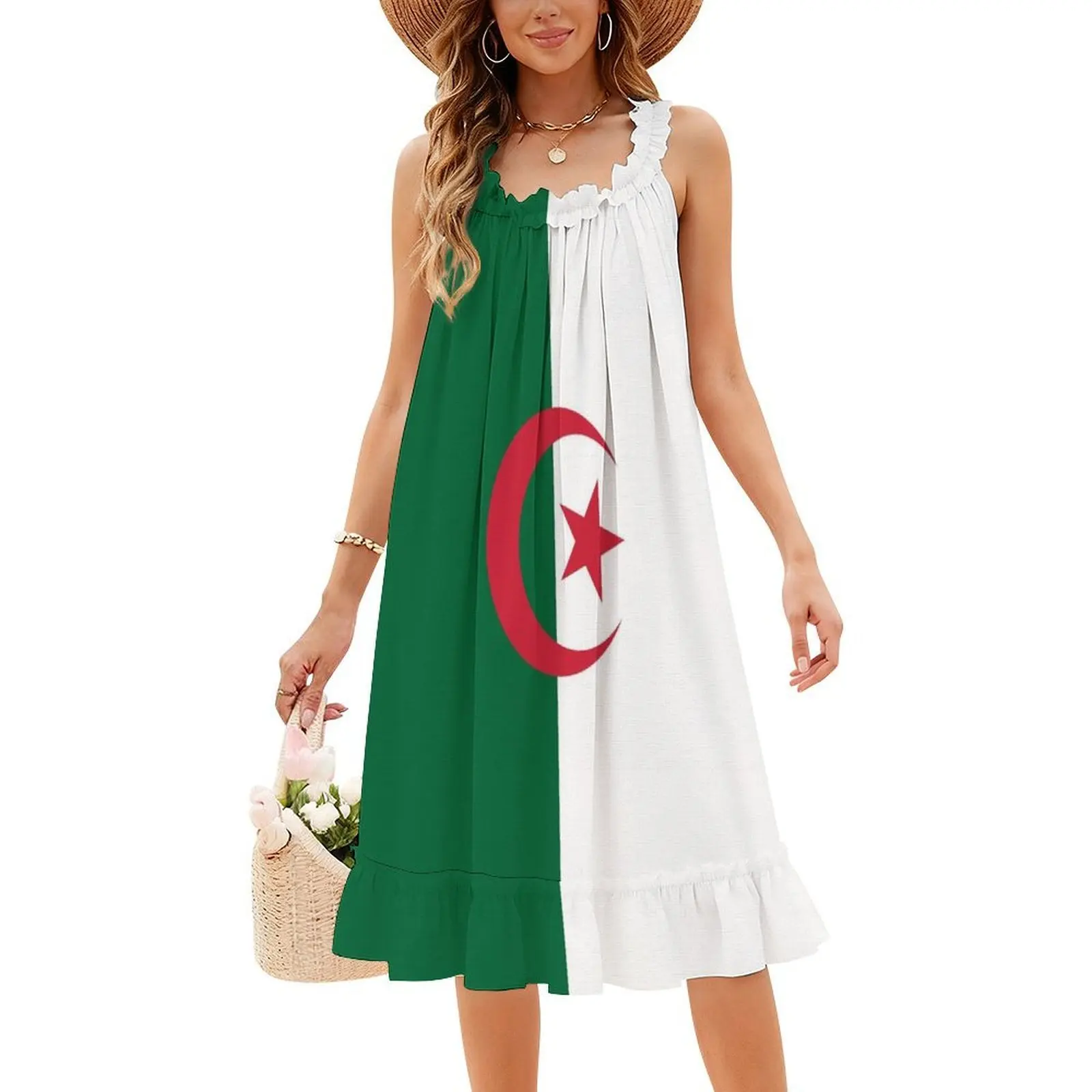 فستان بوهو أنيق بعلم جزائري أنيق لحفلات الزفاف على الشاطئ فستان الجزائر El Djaza?R فستان Tamazight North للفتيات