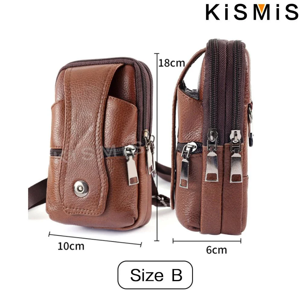 KISMIS-Bolsa de Cintura de Couro Masculina Multifuncional, Grande Capacidade, Bolsa para Cinto com Alça de Ombro, Moda