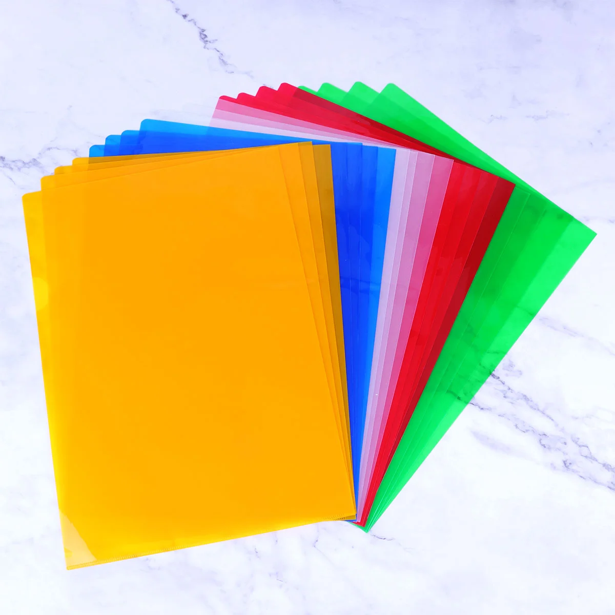 20pcs Office Document Folder Single Plastic File Foldersss Paper Folder L Shape Plastic Folder (Mixed Color)