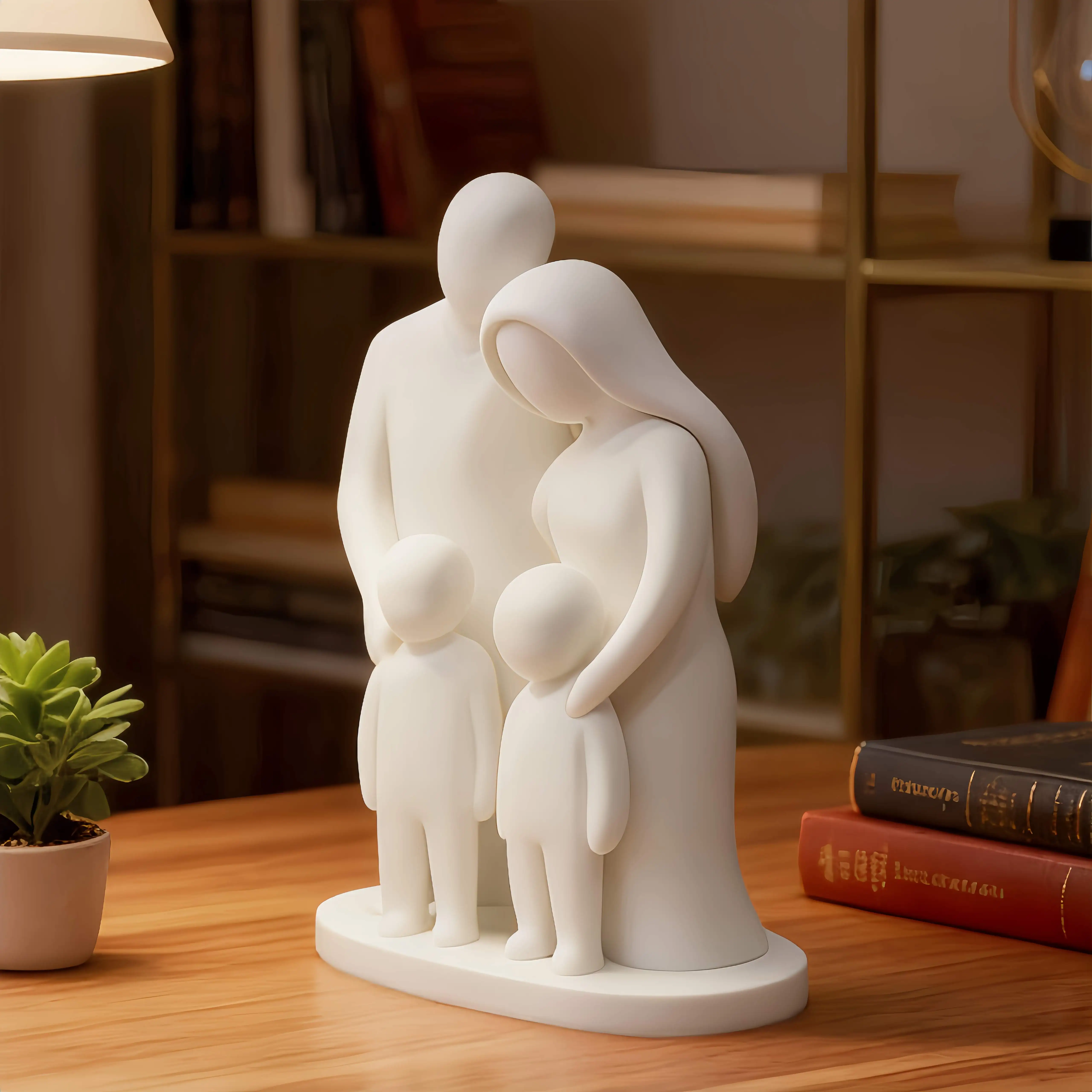 Abstract Family of 4 Figurine, Modern Minimalist Family Sculpture, White Parent-Child Statue for Home Decor, Meaningful Gifts