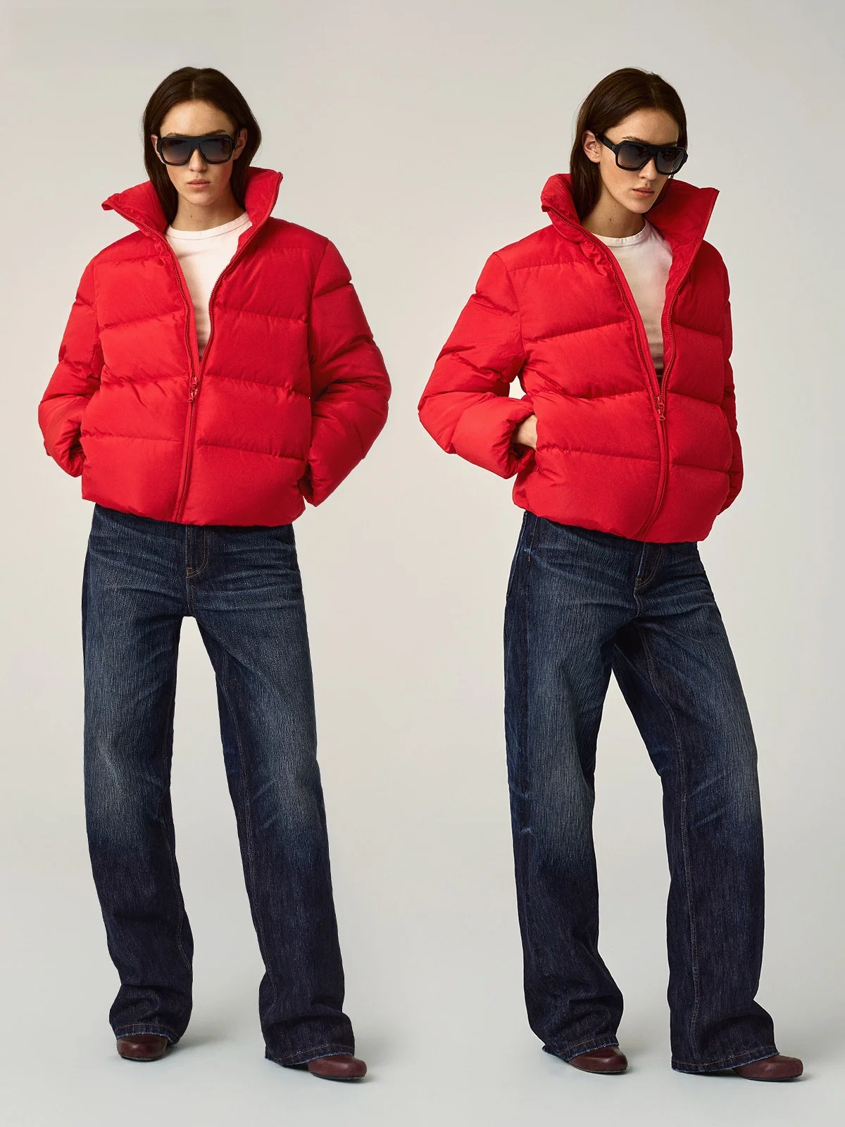 

Свободная белая пуховая куртка-пуховик с воротником-стойкой, теплая верхняя одежда, повседневная утепленная модель с длинными рукавами на молнии