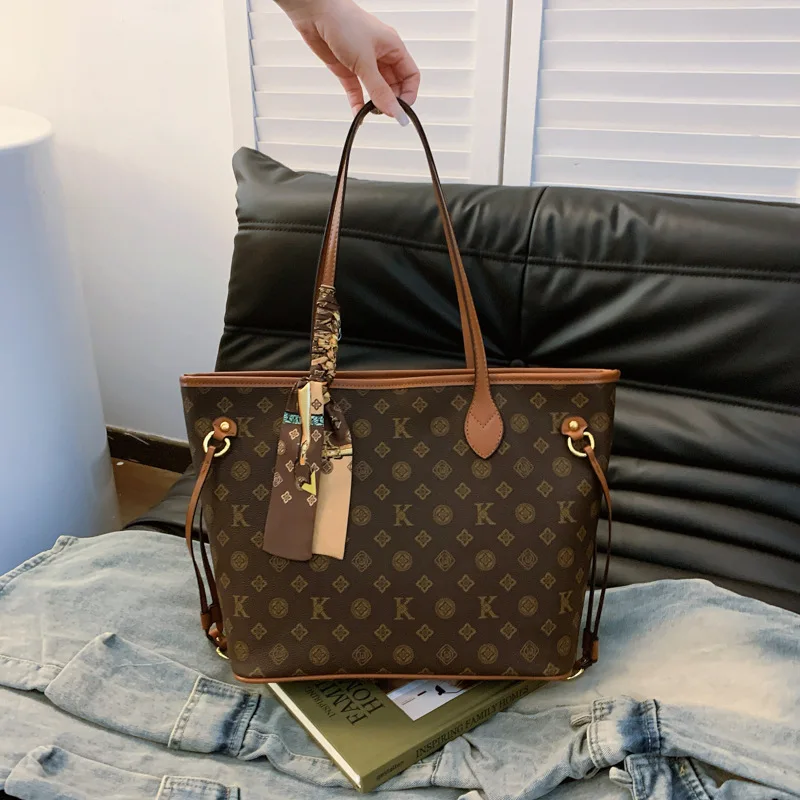 

2025 винтажная женская большая сумка с принтом, просторная рабочая сумка для поездок на работу, регулируемый ремень через плечо с верхней ручкой