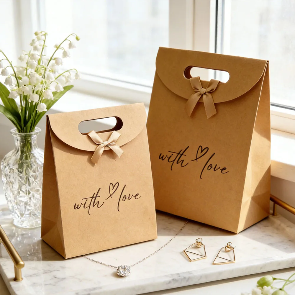 

24pcs Custom Logo Gift Packaging Paper Handle Bag Boutique Perfume Earrings Pendant Bracelet Jewelry Organizer Shopping Handbags