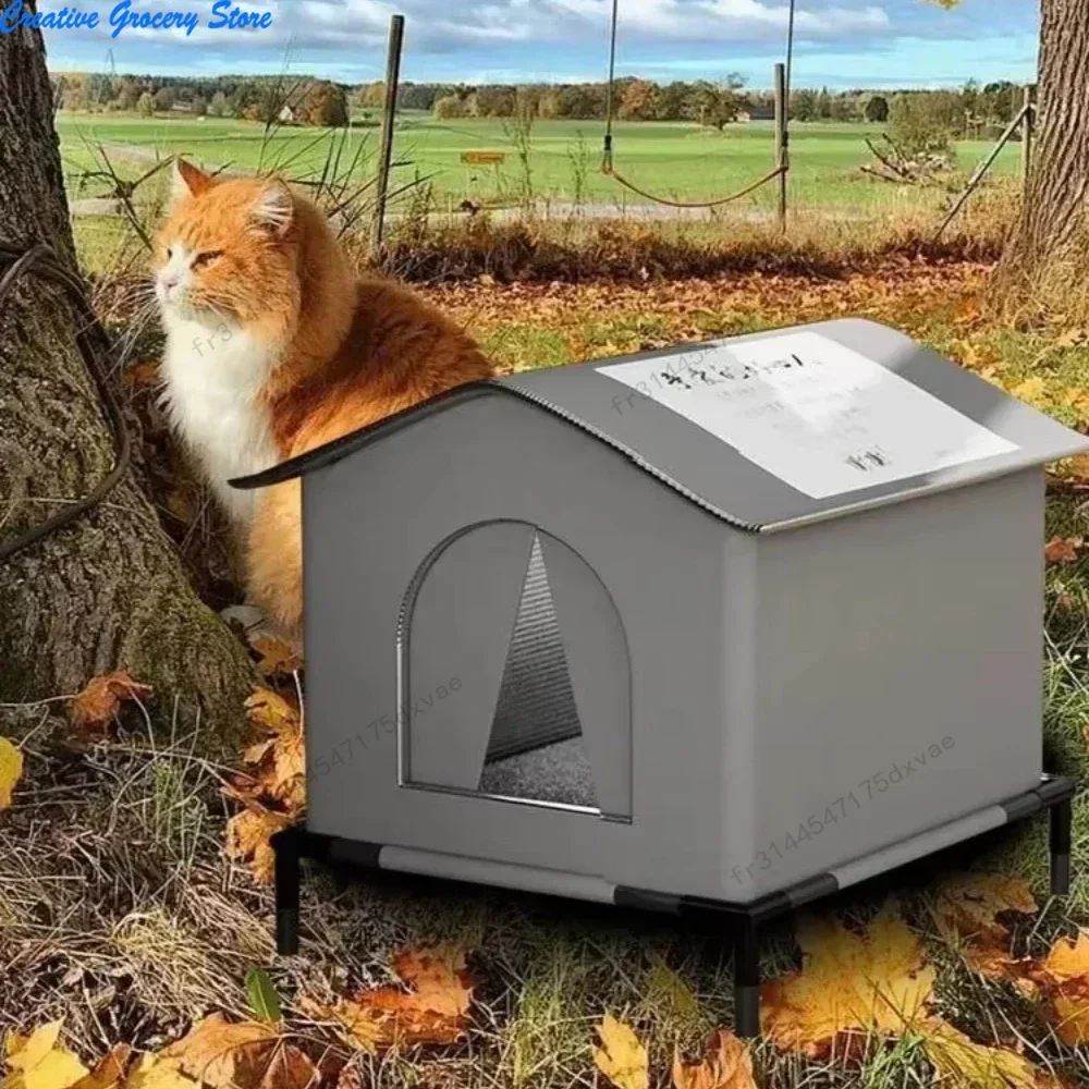 عش القط مقاوم للماء بيت القطط الضالة في الهواء الطلق الحرمية سعة كبيرة الحيوانات الأليفة غير نافذ للمطر الرطوبة شتاء كبير دافئ الحب عش القط الضالة #1