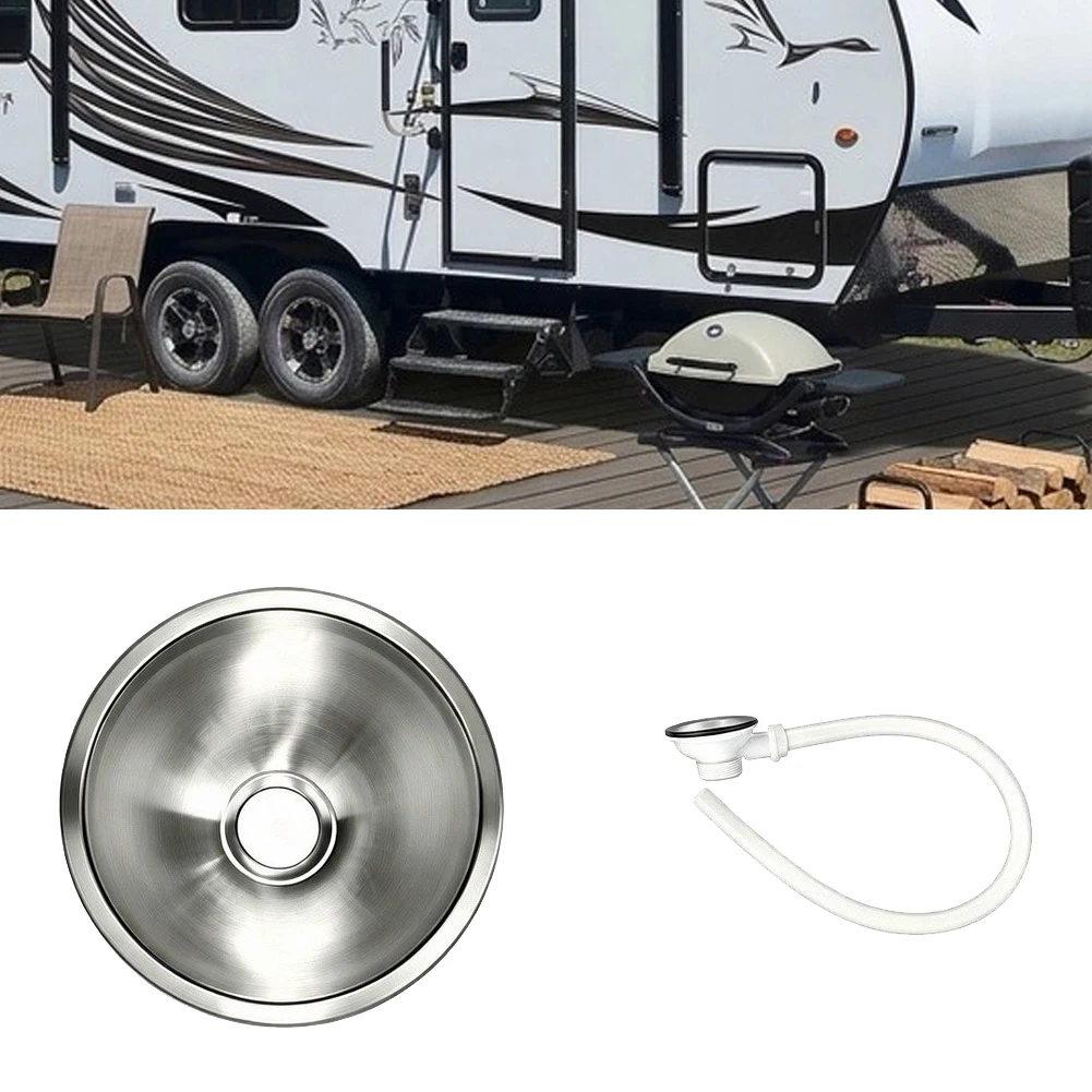 10.43 Inch Round Stainless Steel Sink 50mm Drain For Camper Car Boat Yacht For Rv Space Saving Round For Rv Sink