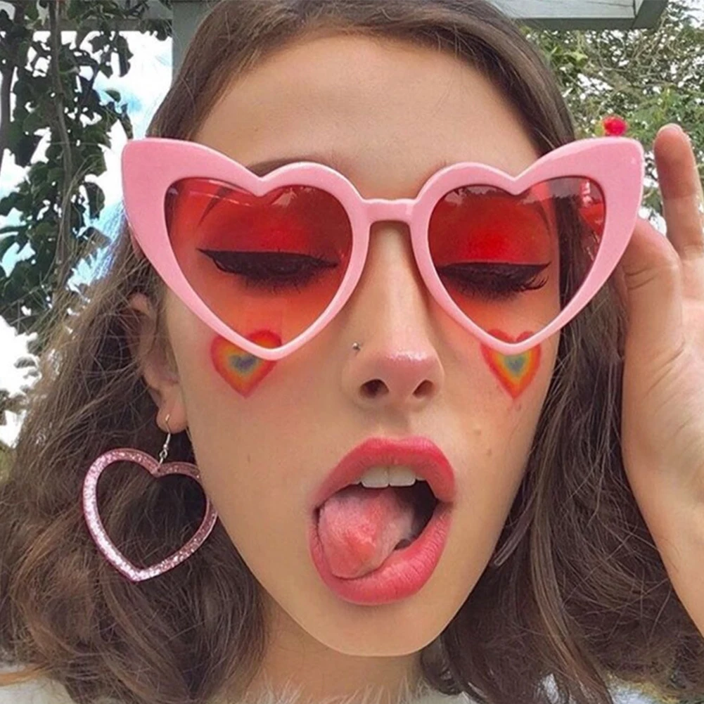 Heart-Shaped Sunglasses UV400 Protection Retro Fashion Women Love Heart Sun Glasses Clear Lens Female Glasses