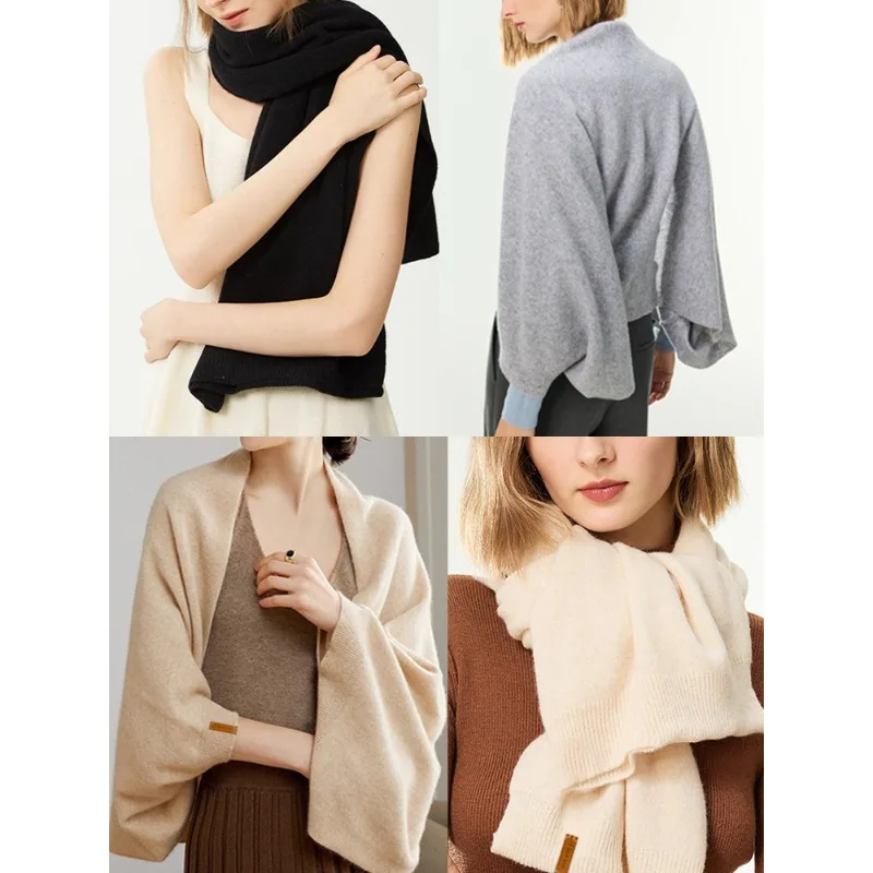 

Женские осенние и зимние манжеты с резьбой из 100% чистой шерсти и шалью с логотипом, зимний теплый шарф, модная уличная куртка-кардиган