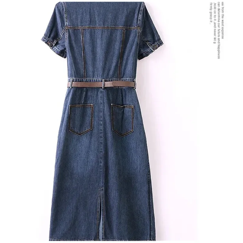 Short sleeved Denim Shirt Dress 2024 Women's New Summer Temperament Slim Dress With belt Casual Clothing