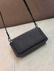 Imported cowhide shoulder cross body bag with pearl chain, casual and versatile 23cm