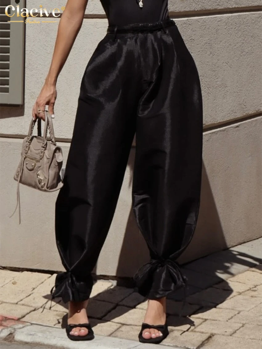 Clacive moda solta bege algodão calças femininas 2026 casual cintura alta lápis calças elegantes clássicas roupas femininas