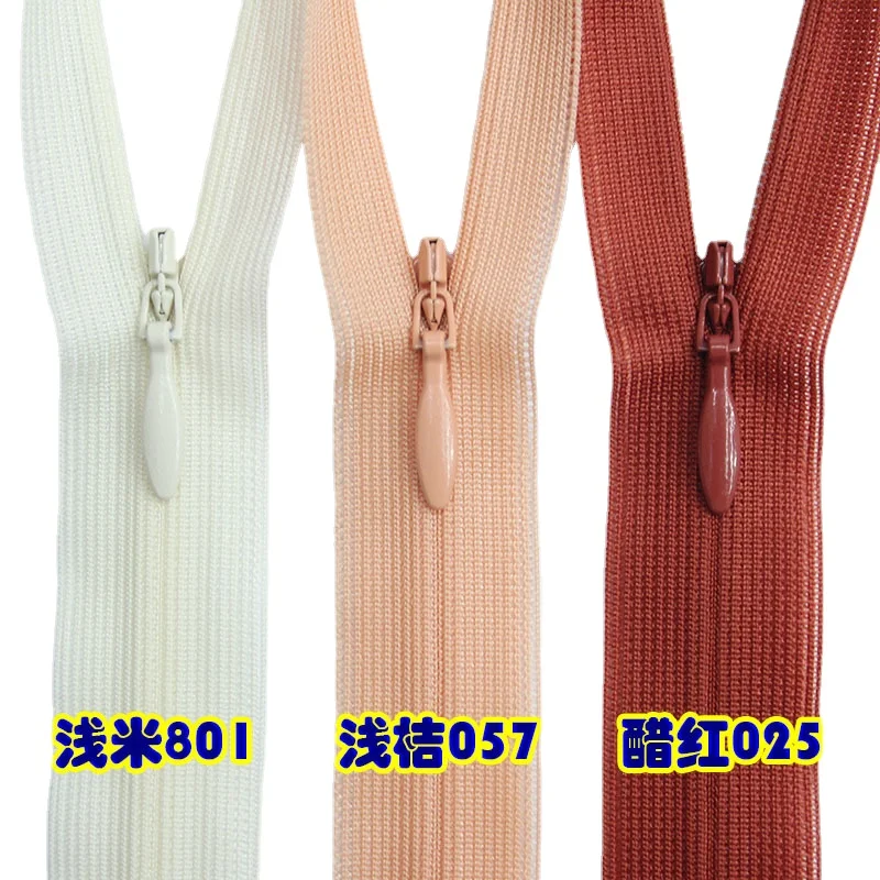 

100pcs/Lot 2CC 25cm 60cm YKK Lace Invisible Nylon Zipper Light Beige Orange Vinegar Red Shirt Wedding Dress Clothing Accessory