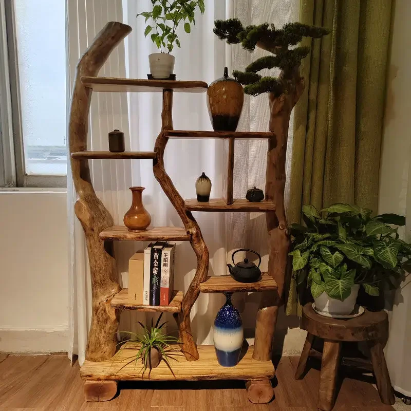 Balcony flower stand household partition cabinet retro screen cabinet rack