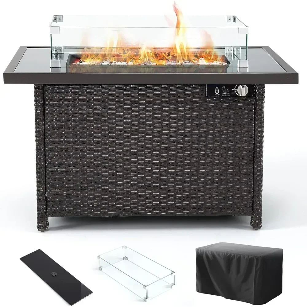 Propane Fire Pits, 50,000 BTU Auto-Ignition Outdoor Fire Pit Table with Glass Wind Guard, 41 Inch Outdoor Fire Tables