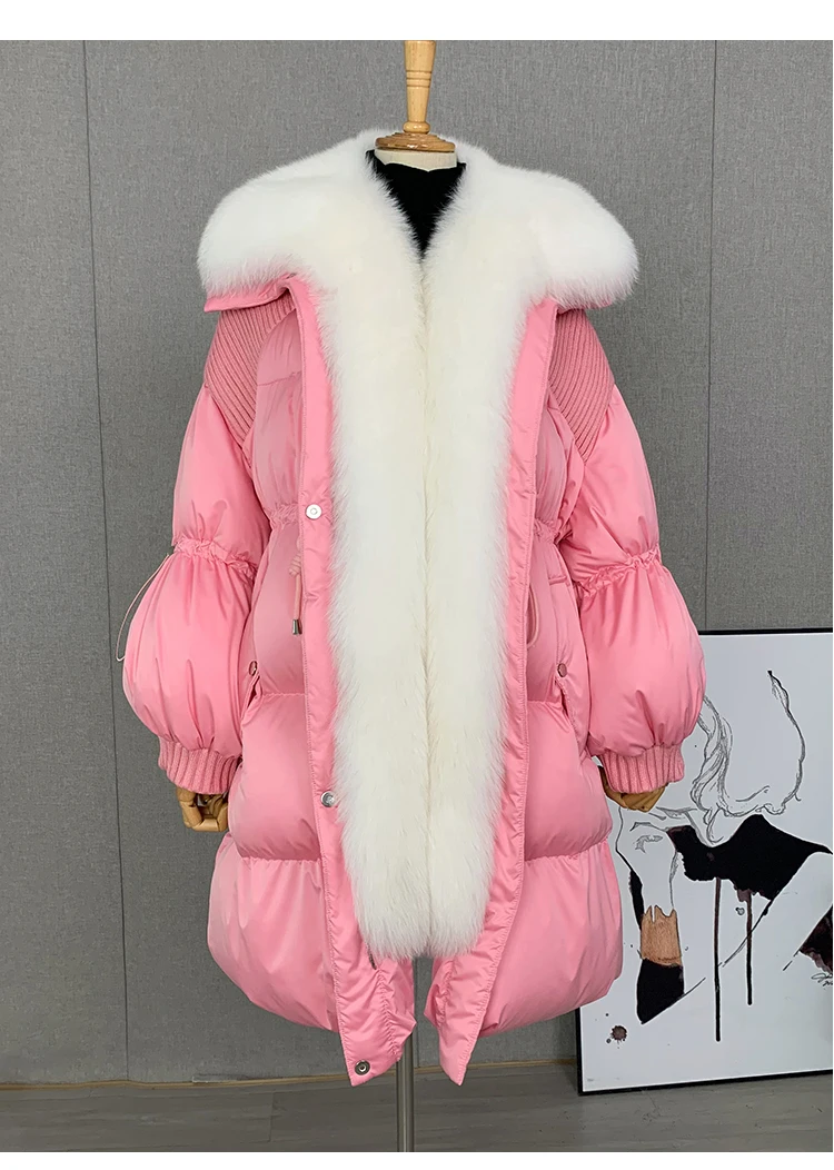 New Winter Goose Down Jacket Natural Fox Fur Collar Long Thick Warm Women Puffer Jacket Coat Luxury Outwear Female Coat